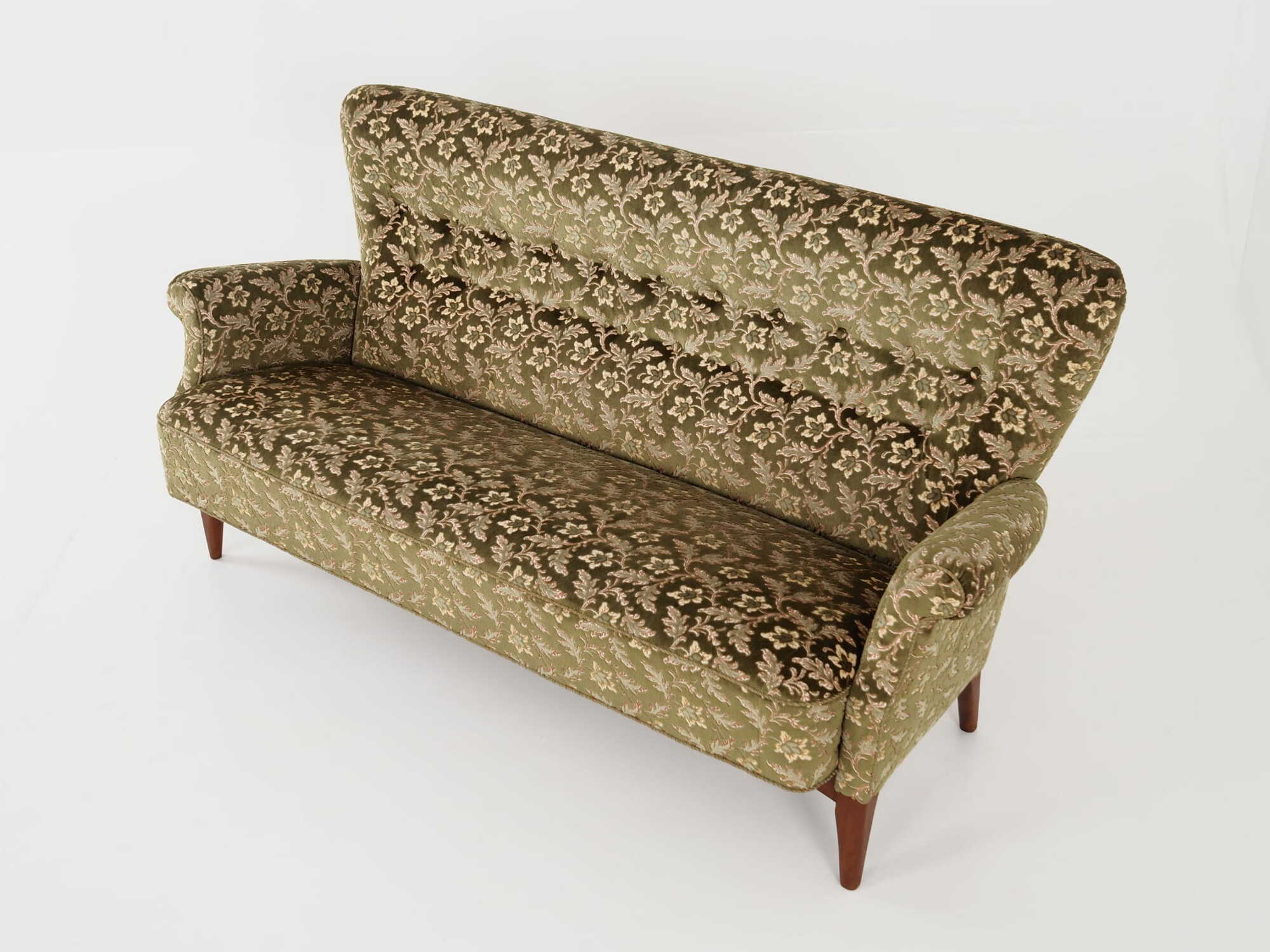 Vintage Sofa Buchenholz Textil Grün 1960er Jahre  5
