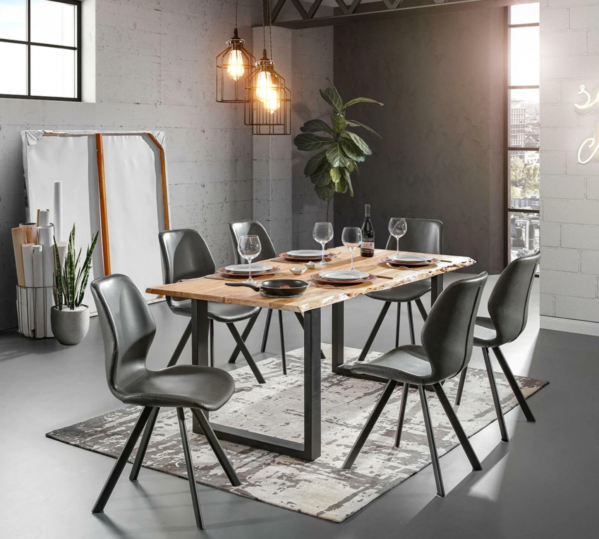 2x Esszimmerstuhl Kunstleder Grau  3