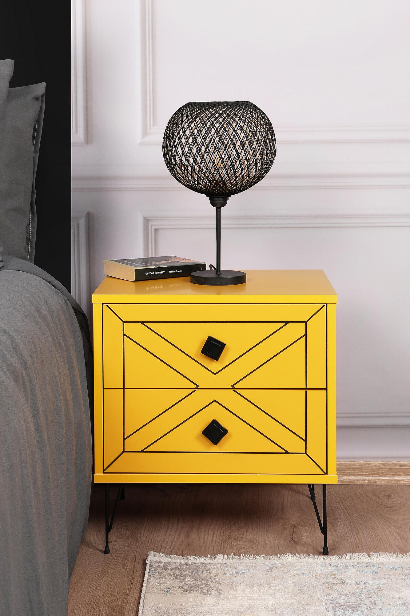 Luna bedside table wood veneer yellow 2