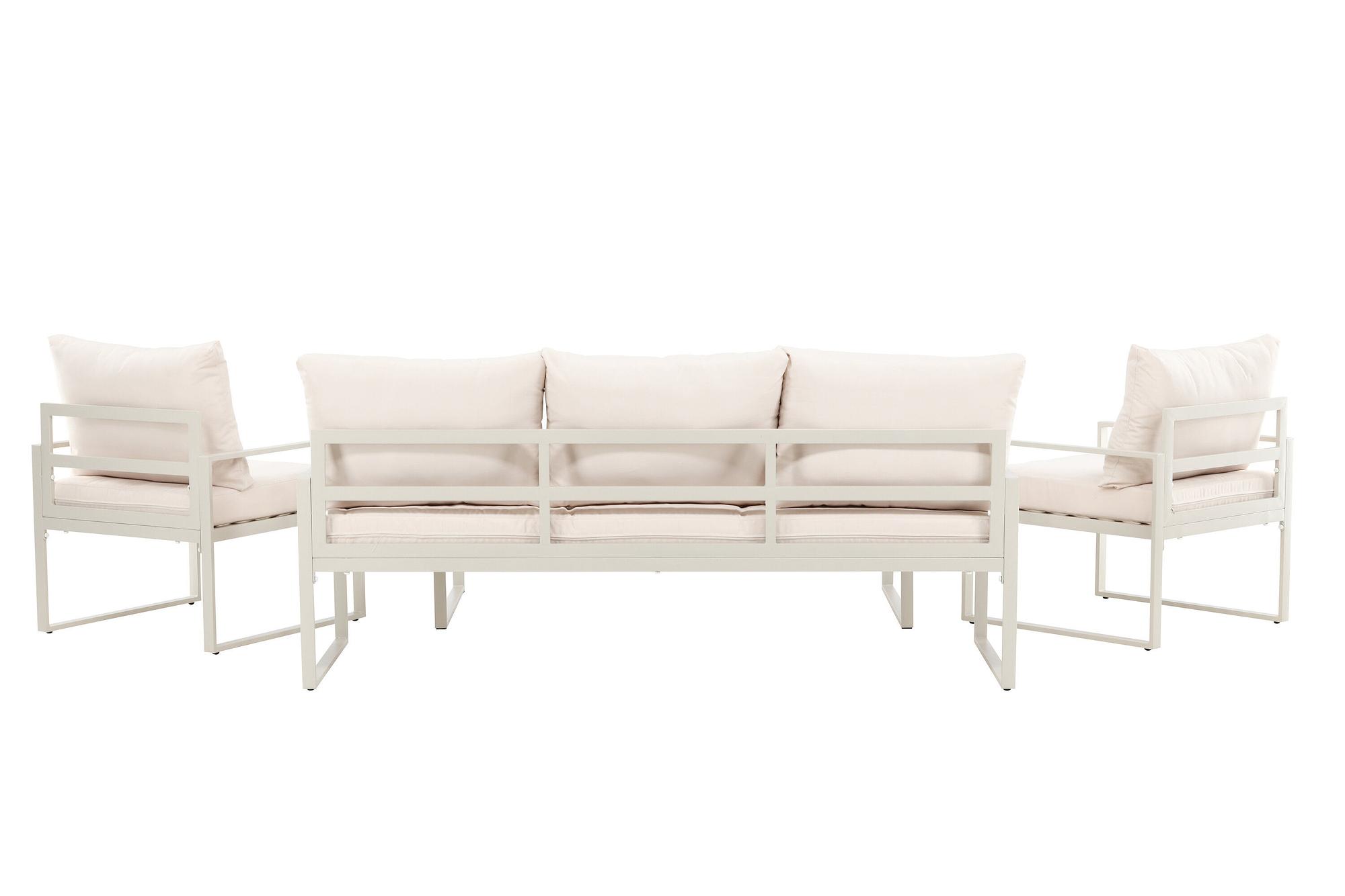4x Catania Loungeset Stahl Glas Creme 6