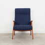 Vintage Stuhl Teakholz Wolle Blau 1970er Jahre 3