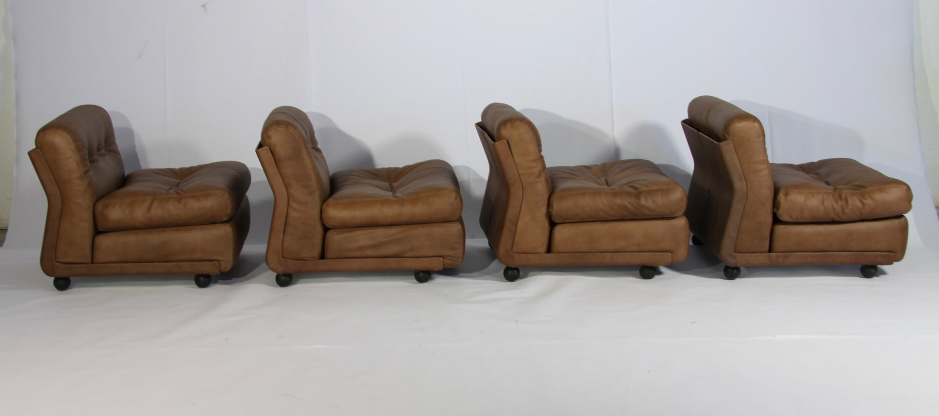 4x Vintage Mario Bellini Amanta Sessel Leder Braun 1