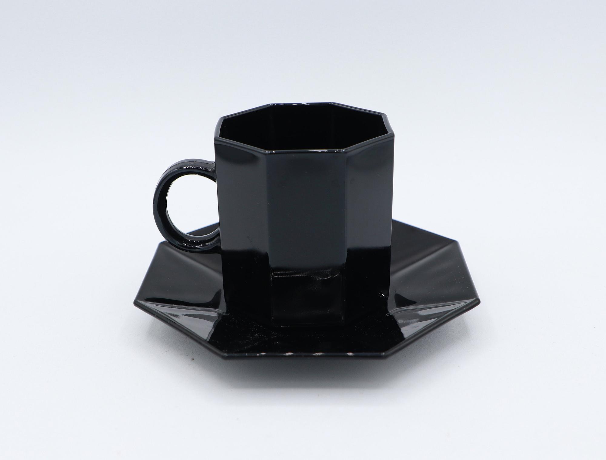 6x Octime Kaffeetasse mit Unterteller Schwarz 1980er Jahre 1