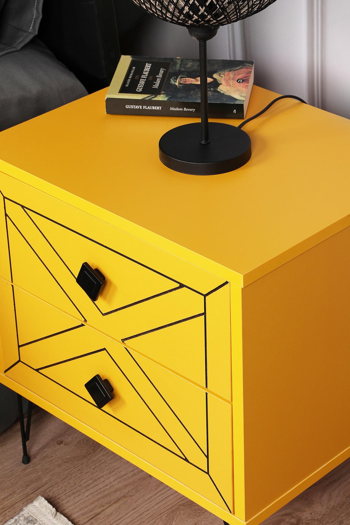 Luna bedside table wood veneer yellow 3
