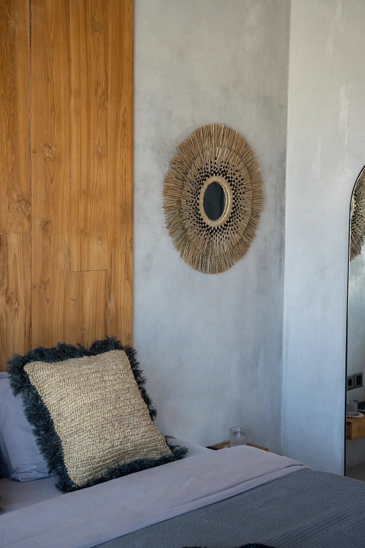 Die Raffia Kissenhülle Natur Schwarz 60x60cm 2