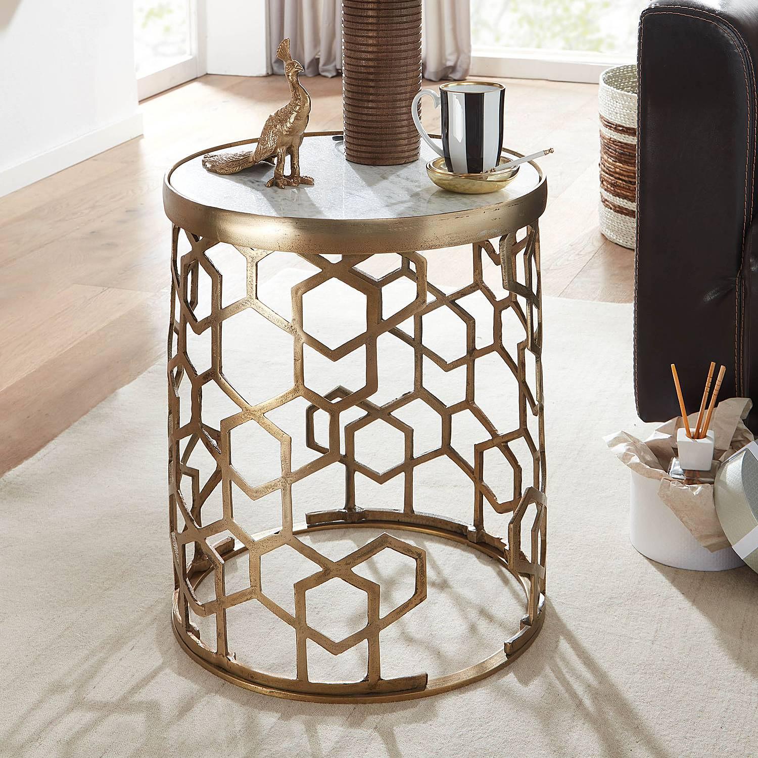 Side table Titara Marble Metal White Gold 2