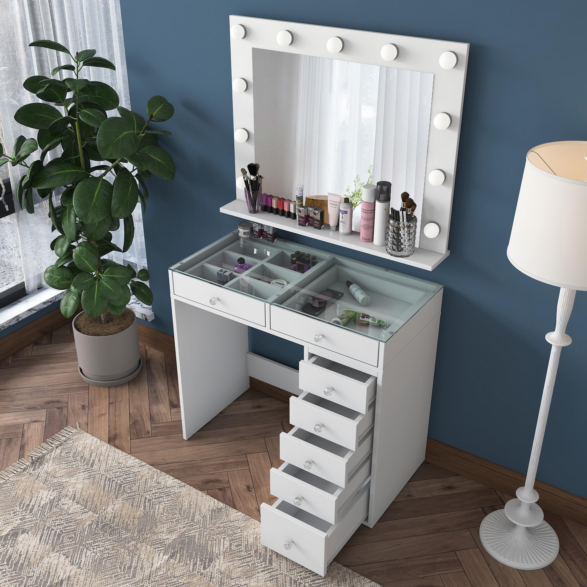 Dressing table with mirror and drawers White 0