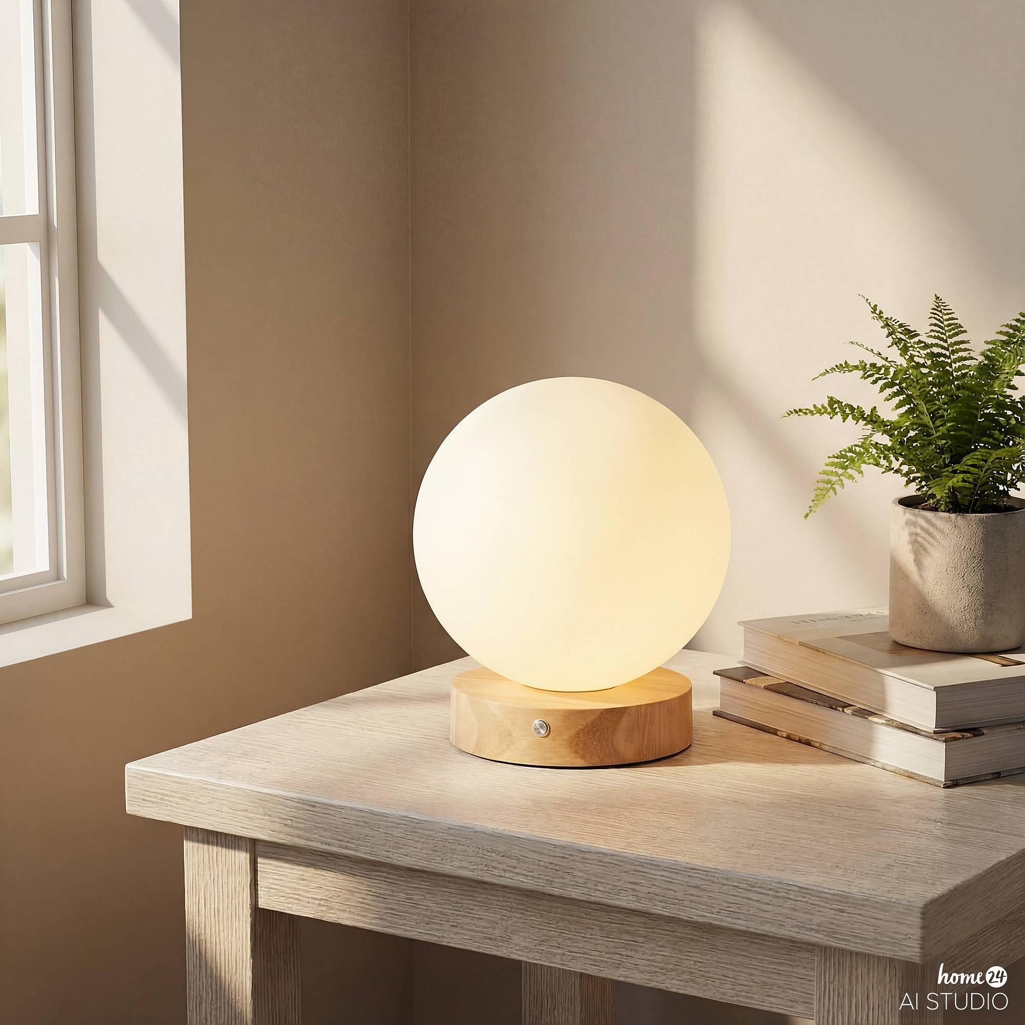 Denki Akku-Tischleuchte Opalglas Pinie Massiv Weiß 3