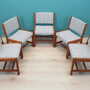 5x Vintage Chair Teak Wood Textile Grey 1970s 1