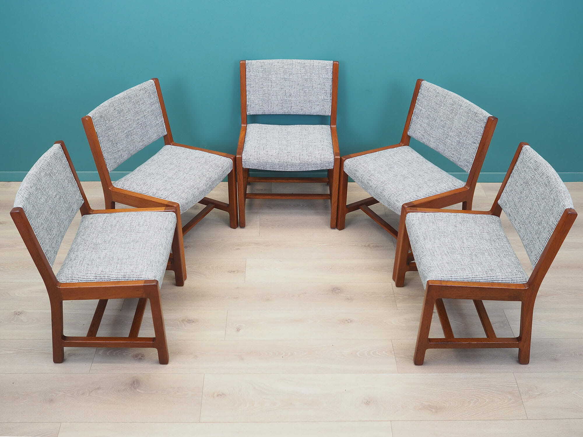 5x Vintage Stuhl Teakholz Textil Grau 1970er Jahre 1