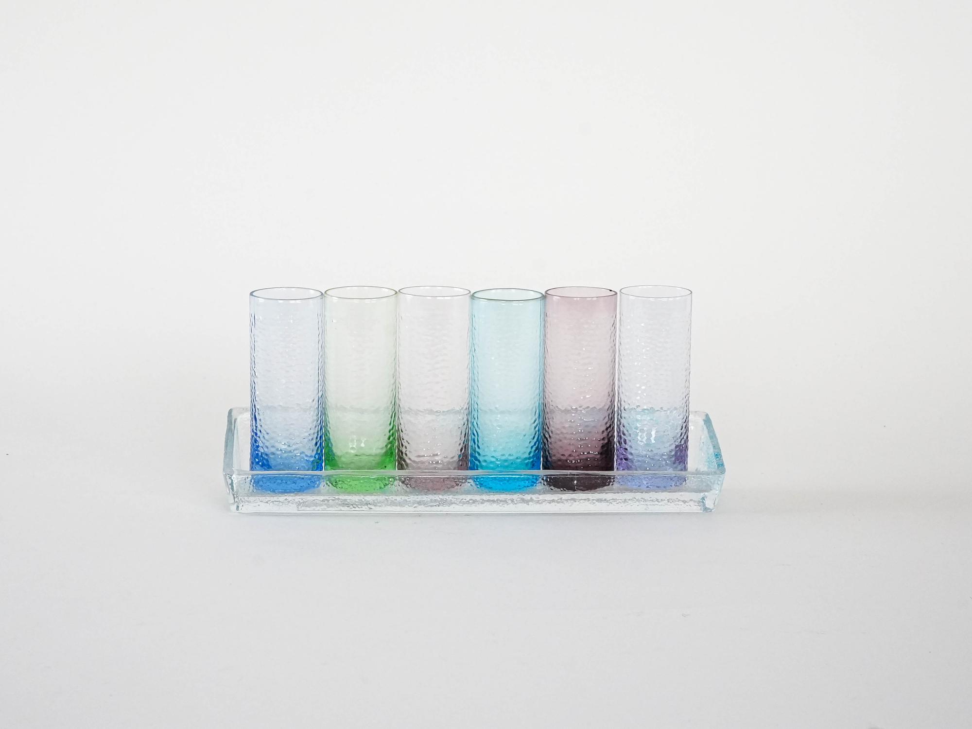 Glass set with tray multicolored 1970s 2