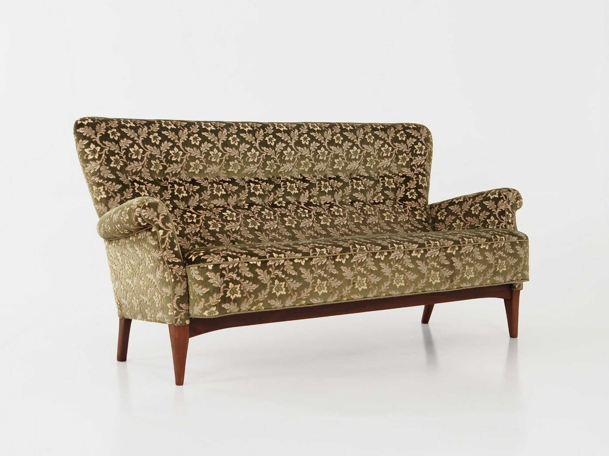 Vintage Sofa Buchenholz Textil Grün 1960er Jahre  2