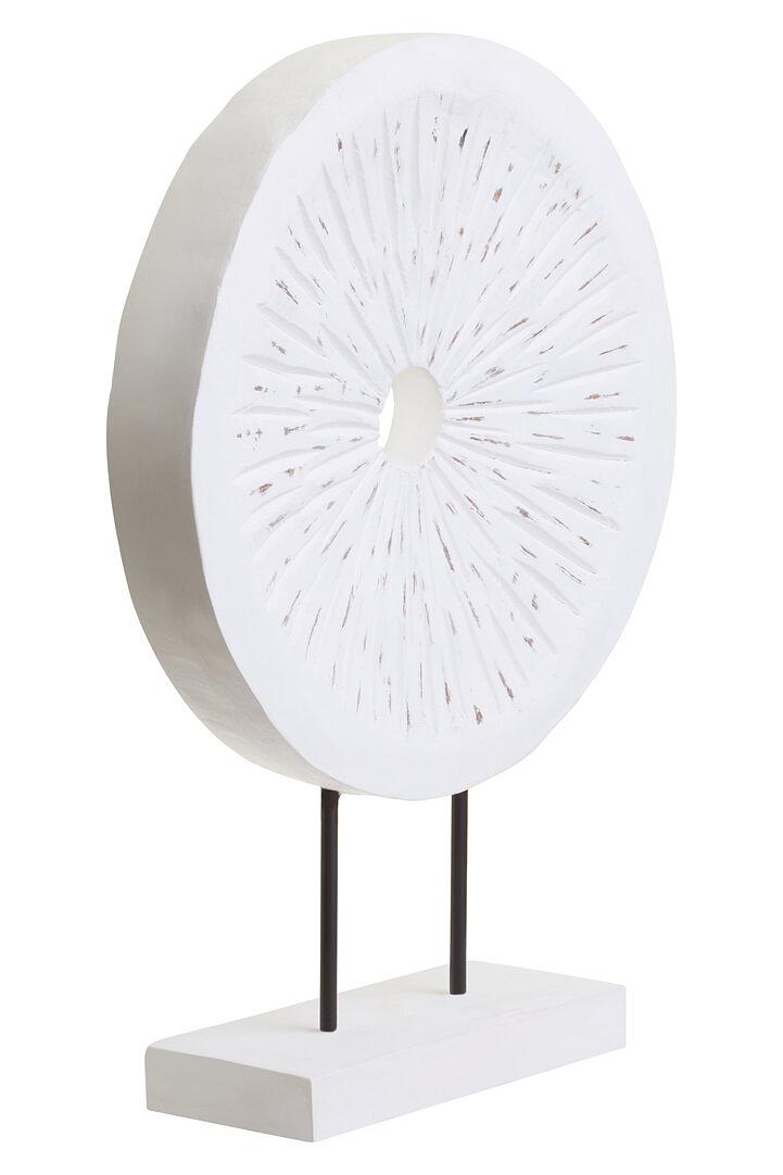 Fidel Round Sculpture Wood White Distressed 1