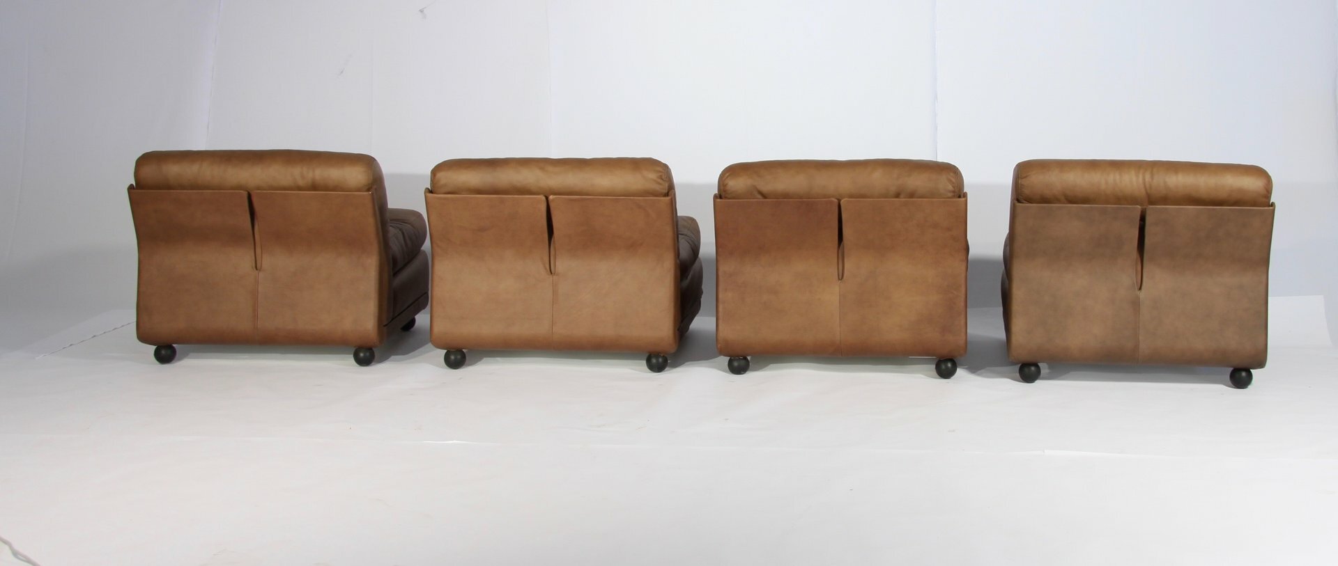 4x Vintage Mario Bellini Amanta Sessel Leder Braun 2