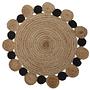 Bosie Demir Kleiner Runder Natur- und Schwarz Jute Teppich 0