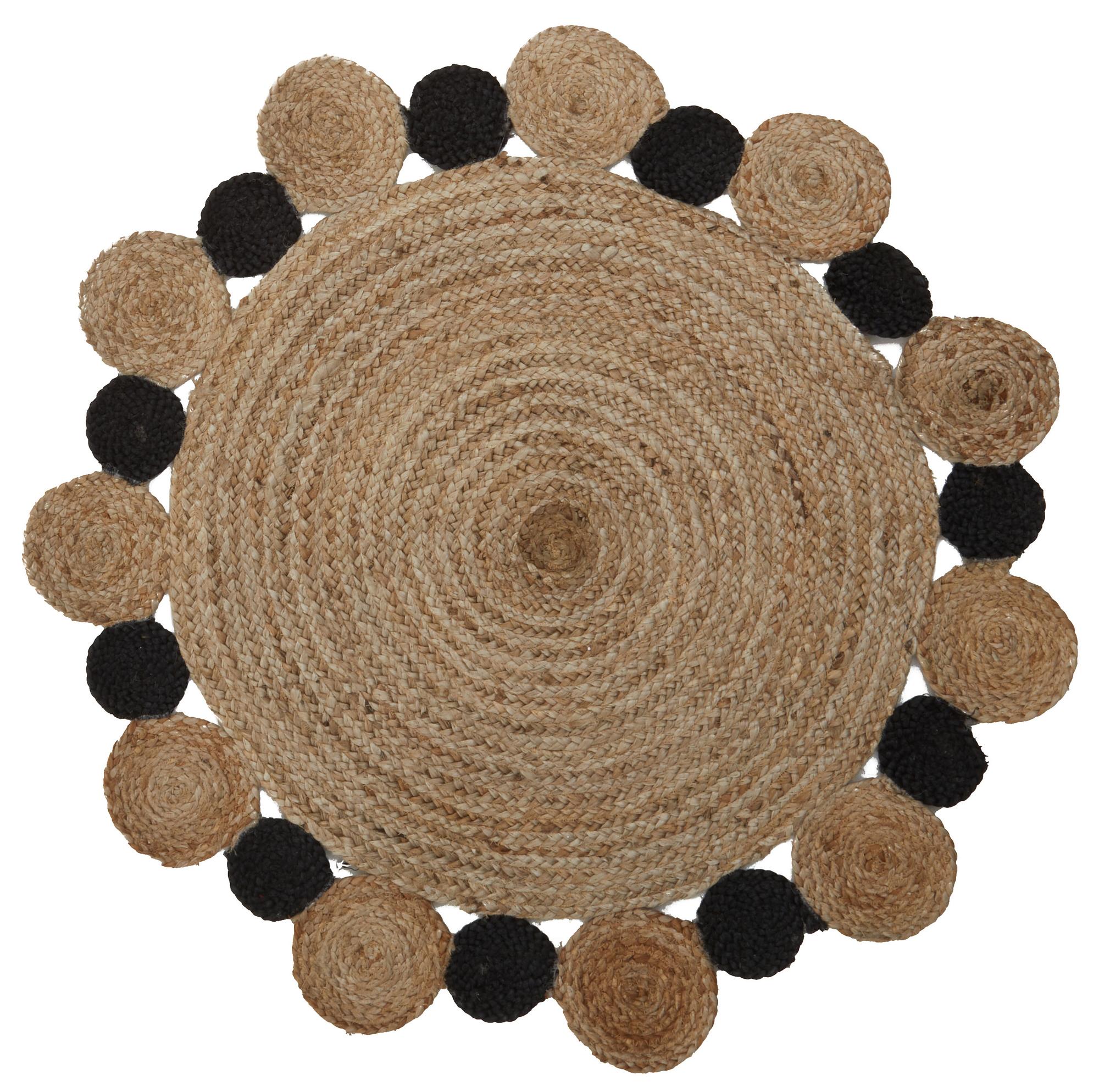 Bosie Demir Kleiner Runder Natur- und Schwarz Jute Teppich 0