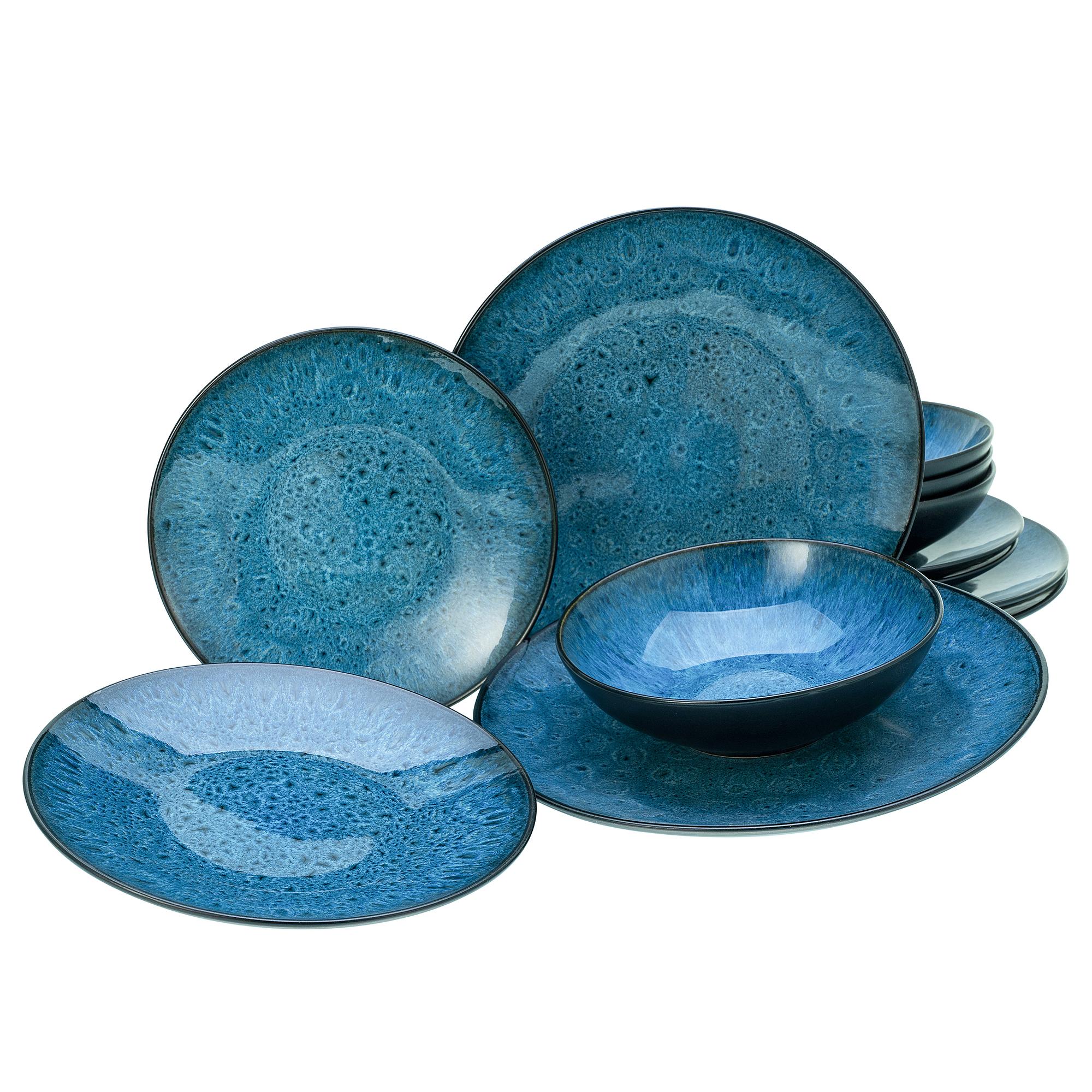 Capri Geschirrset 12-teilig Steinzeug Blau 0