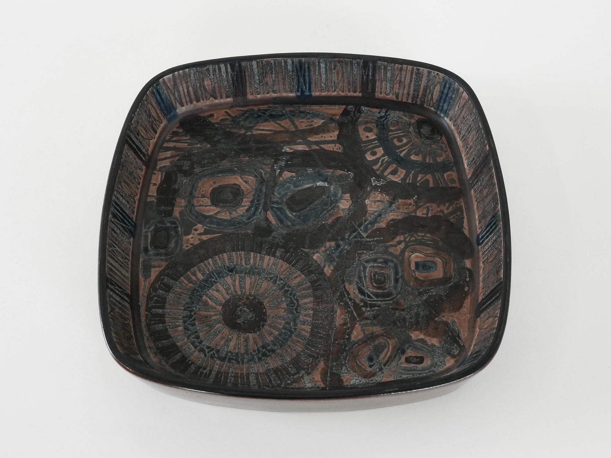 Read Ceramic bowl Brown Blue 1970s 4