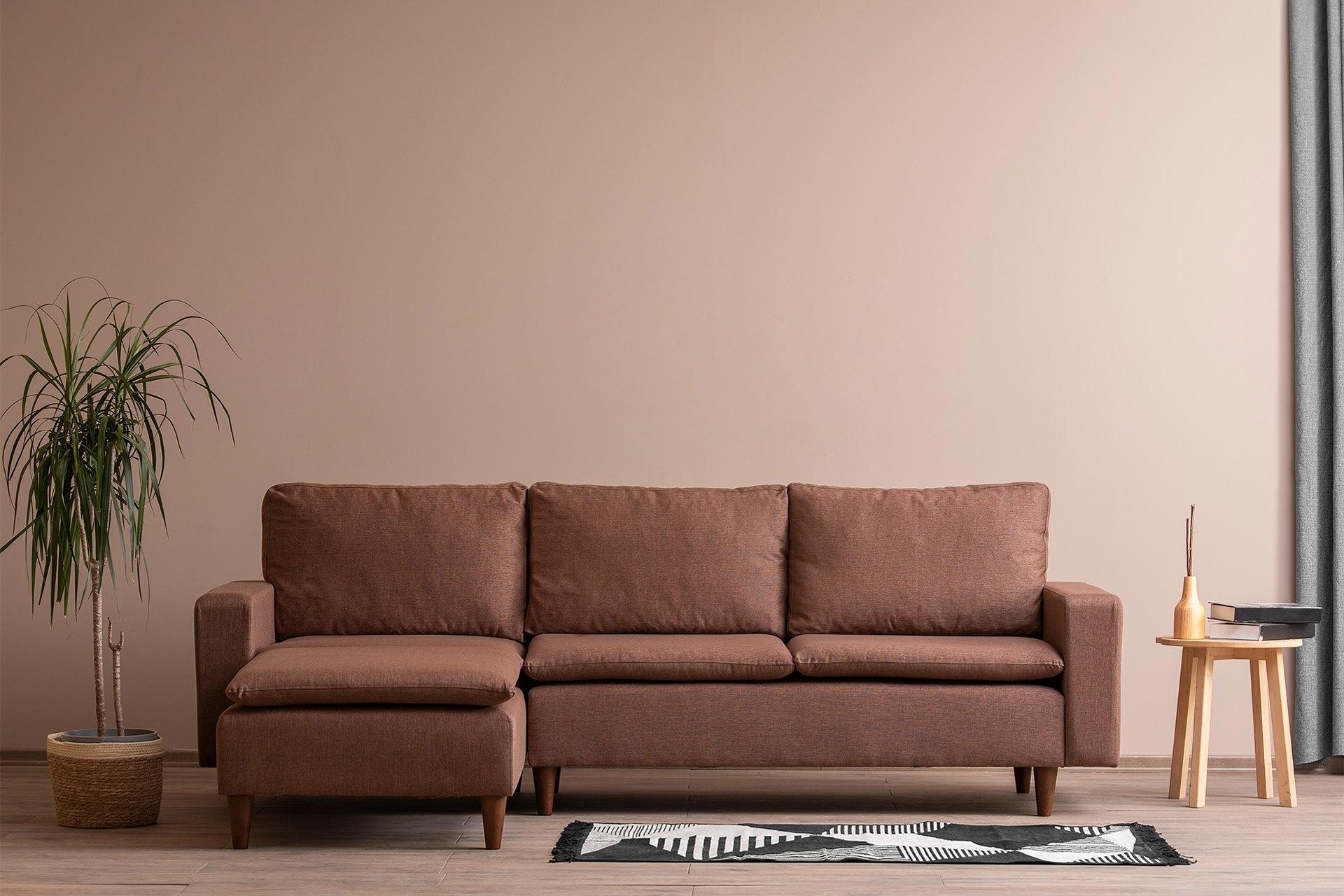 Long corner sofa, light brown 1