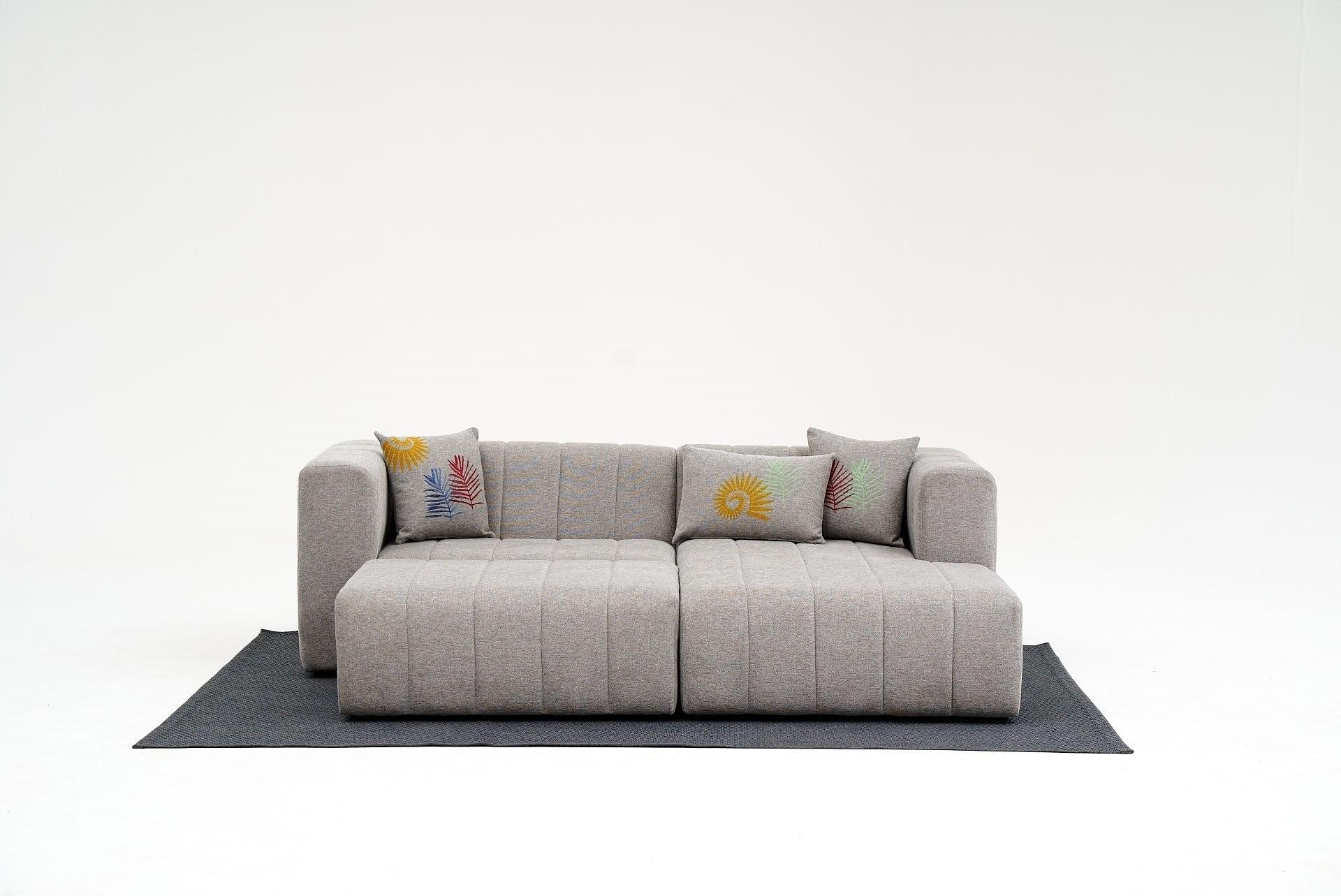 Beyza Sofa Récamiere Rechts mit Hocker Hellgrau 4