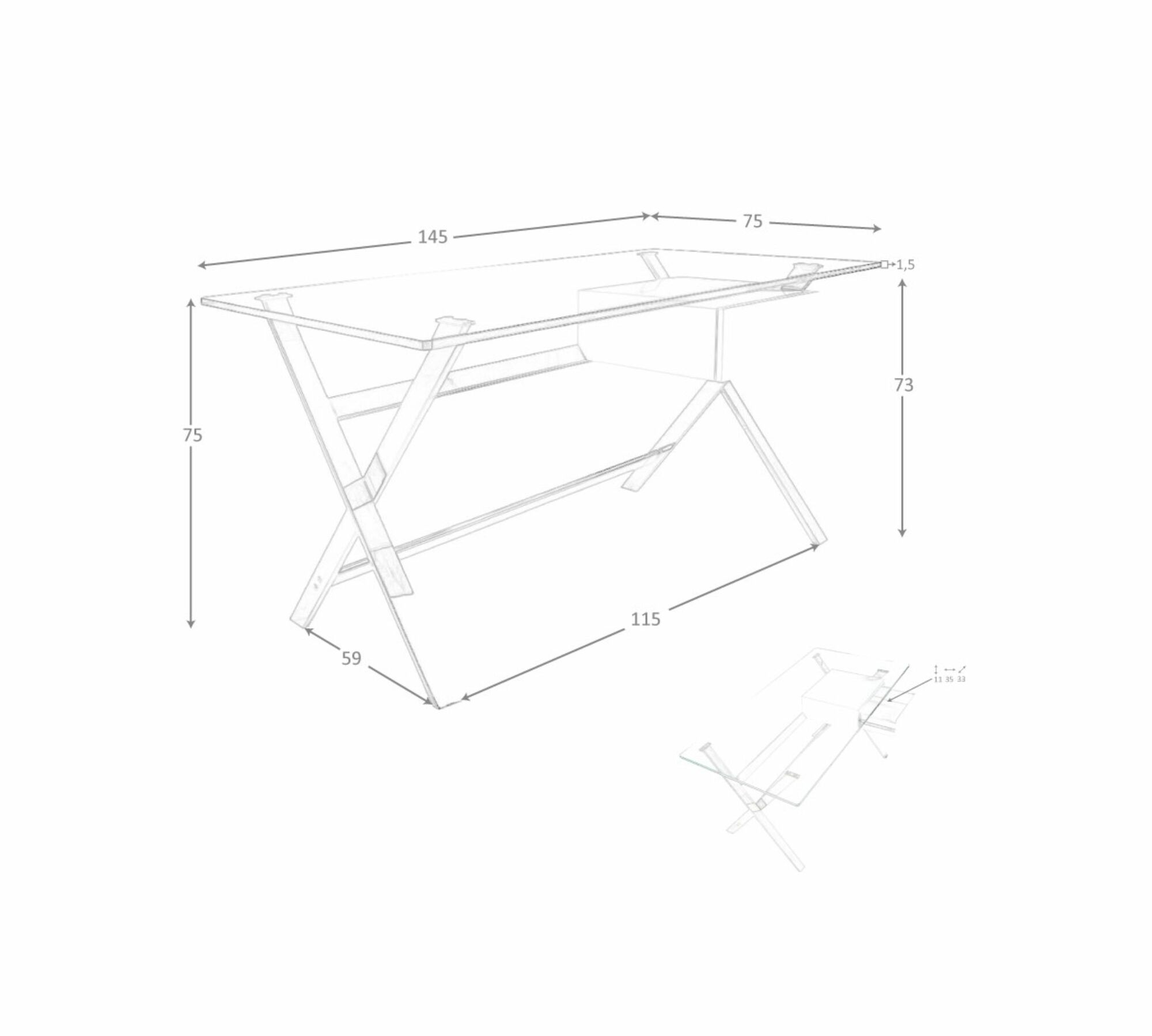 Schreibtisch Glas Edelstahl Transparent 4