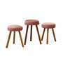 3x Vintage Stools Wood Velvet Pink 1960s 0