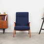 Vintage Stuhl Teakholz Wolle Blau 1970er Jahre 1