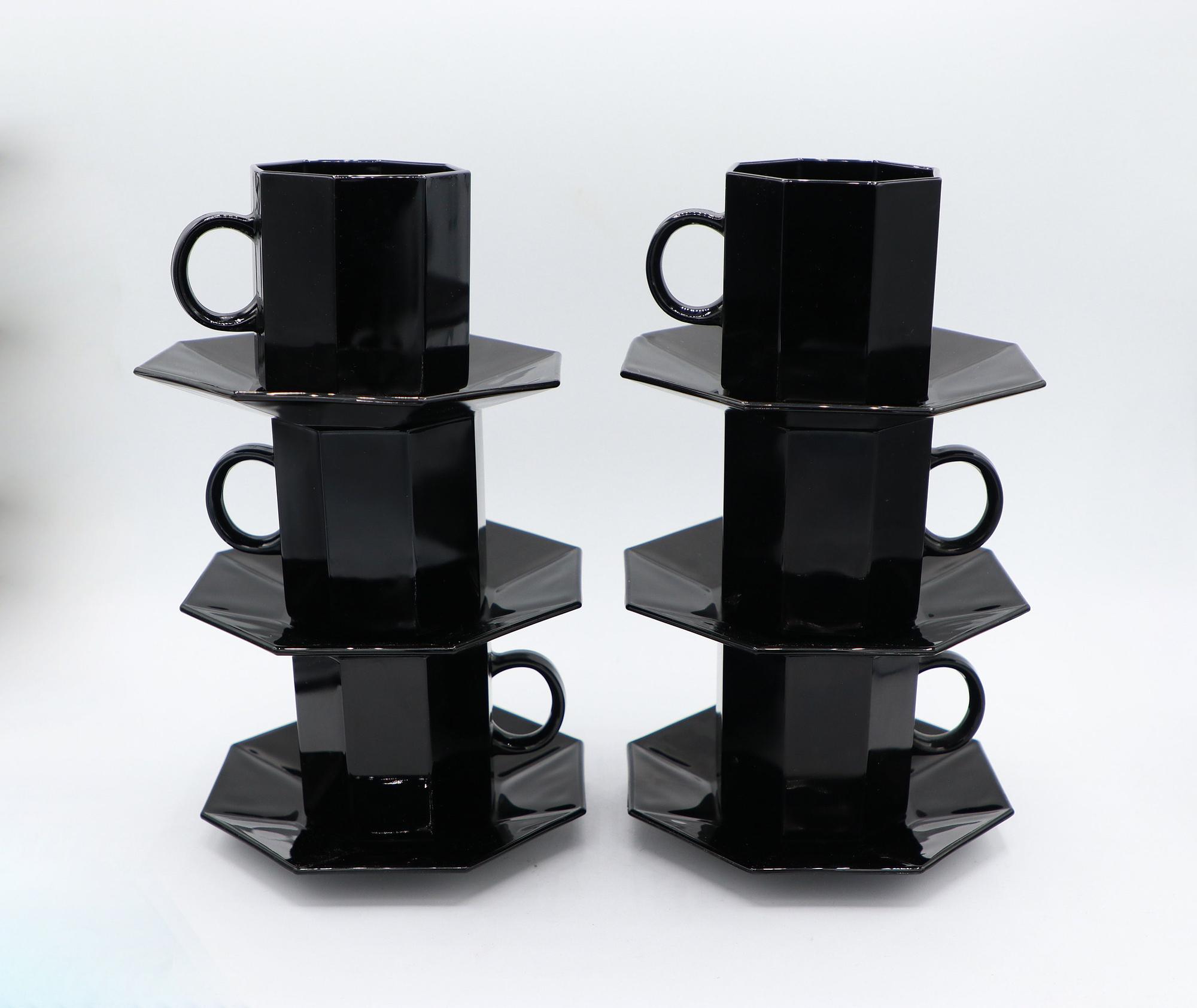 6x Octime Kaffeetasse mit Unterteller Schwarz 1980er Jahre 2