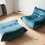 Togo armchair and ottoman set velvet sea blue 1
