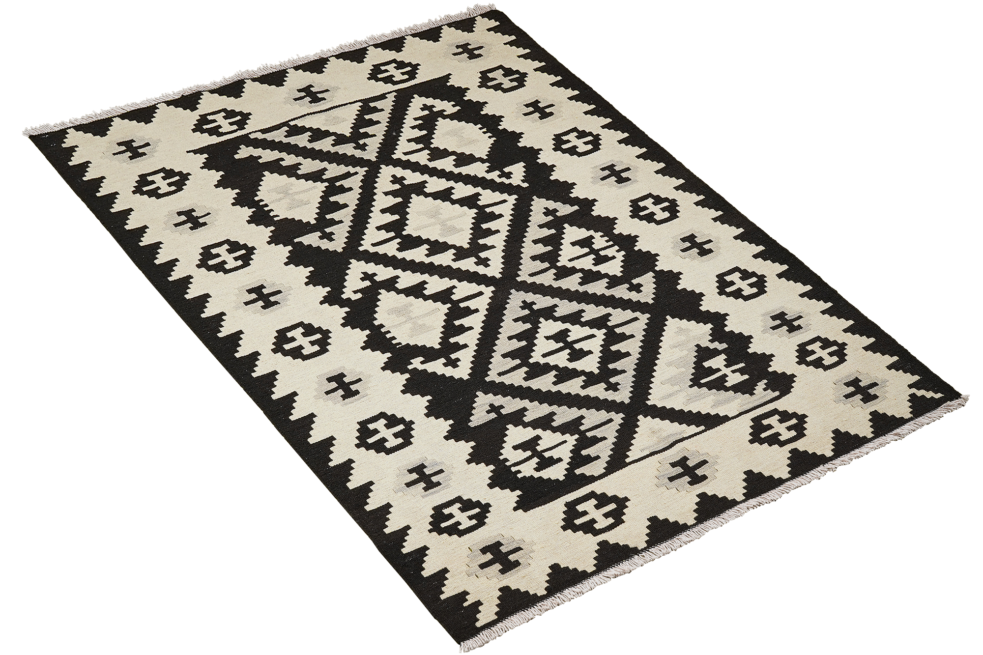 Tappeto Kilim Gashgai Nero Crema 2