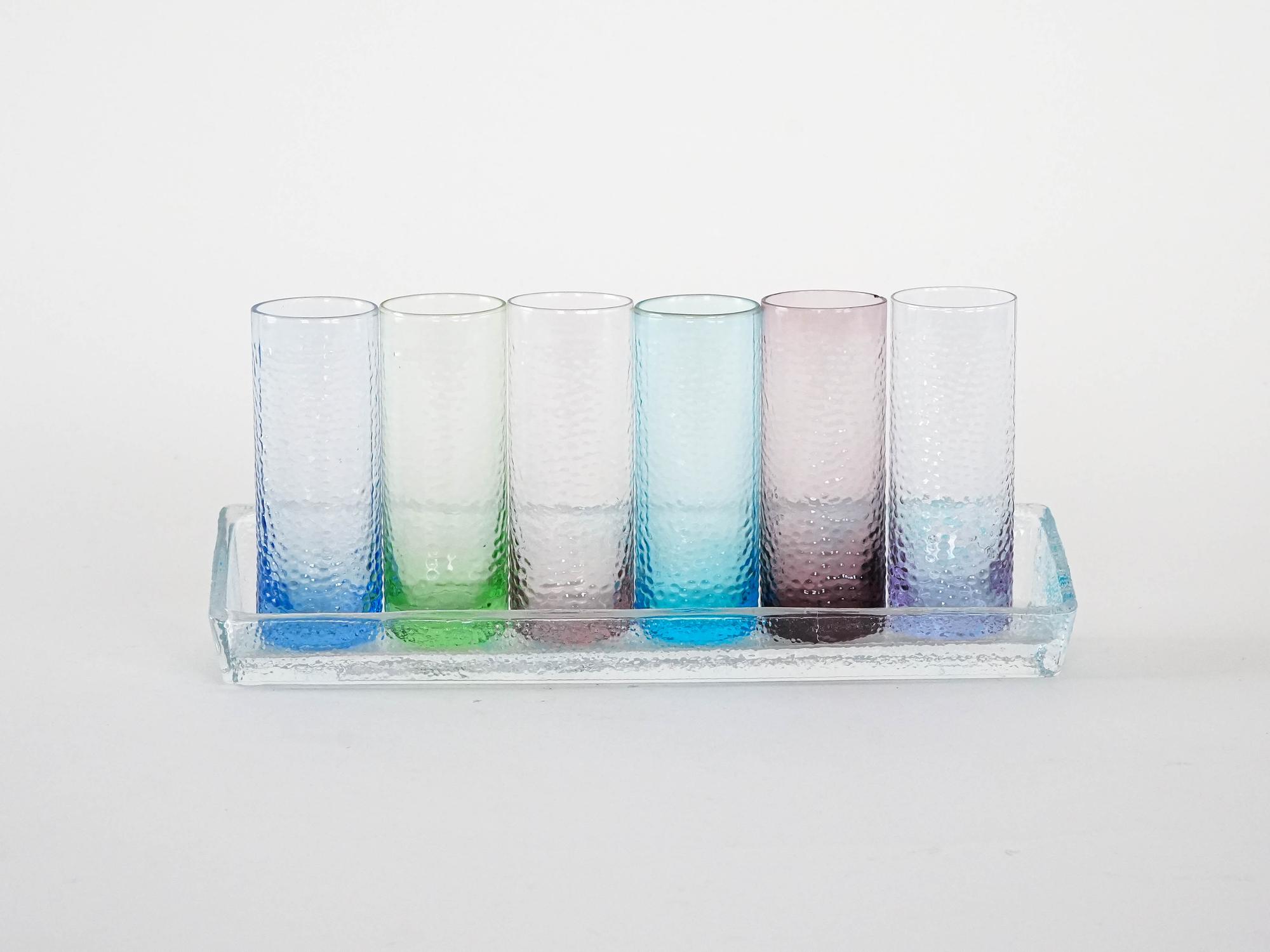 Glass set with tray multicolored 1970s 3