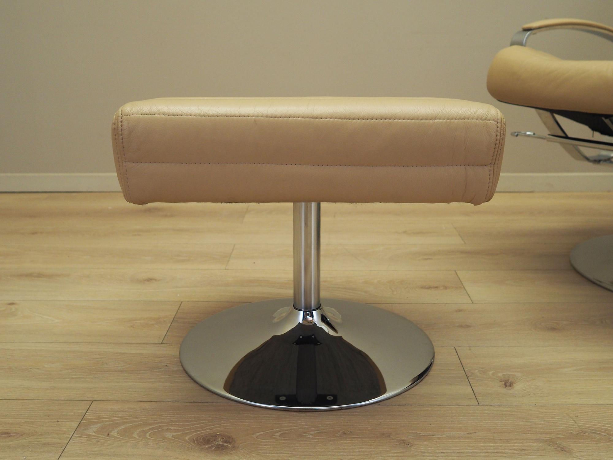 Sessel mit Hocker Leder Hellbraun 1970er Jahre 6