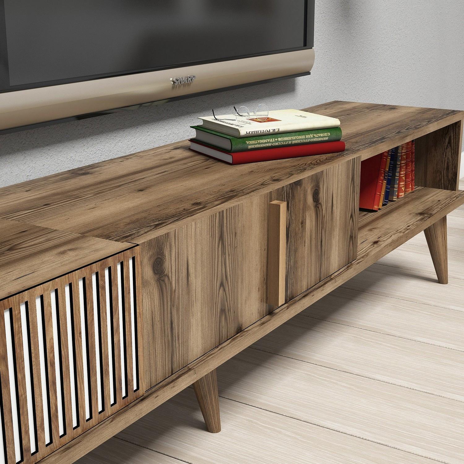Milan lowboard with wall shelf walnut brown 4