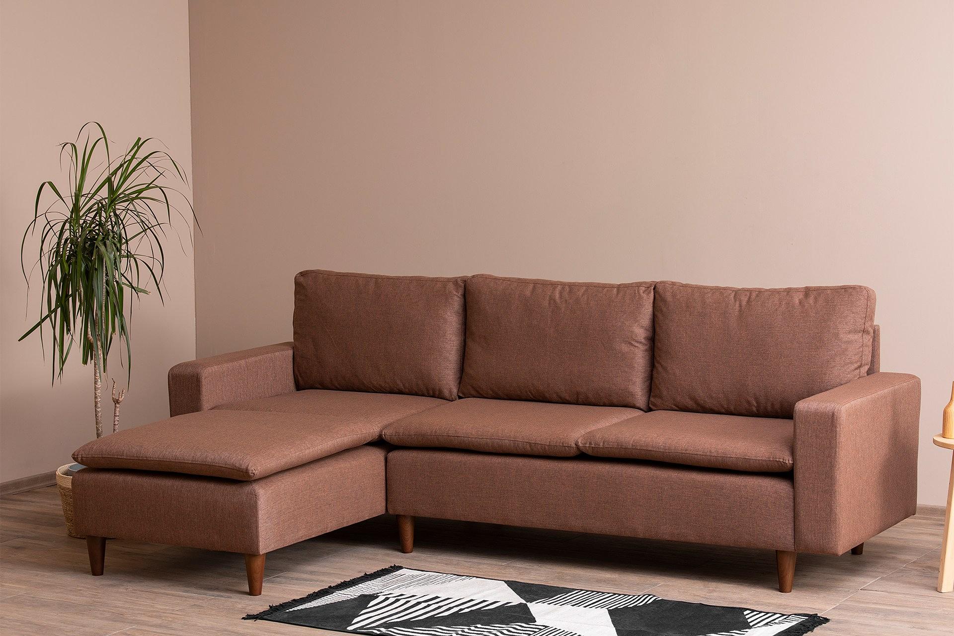 Long corner sofa, light brown 2