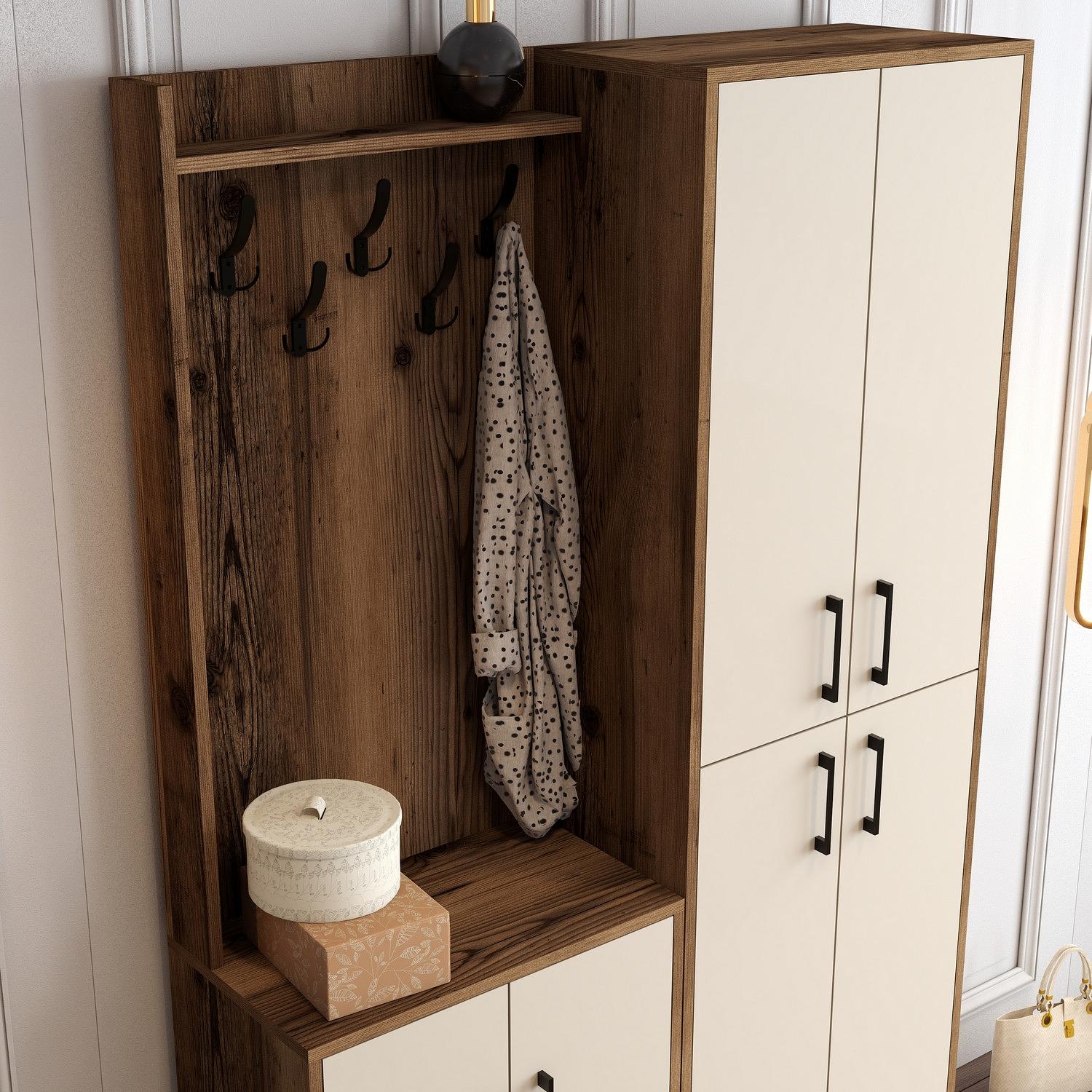 Ana Wardrobe Walnut Brown Cream 120cm x 200cm 3