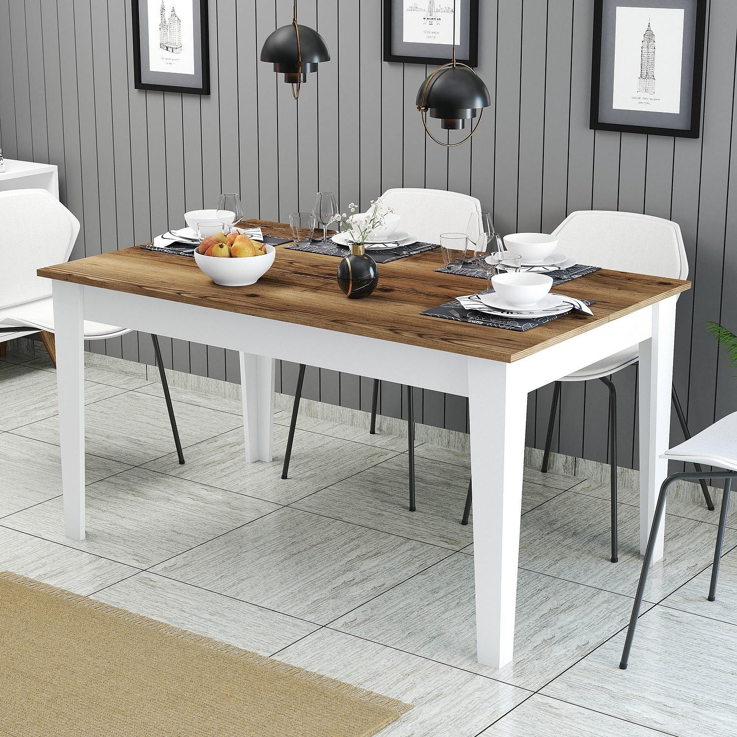 Milan Dining Table Walnut Brown White 145cm x 75cm 0