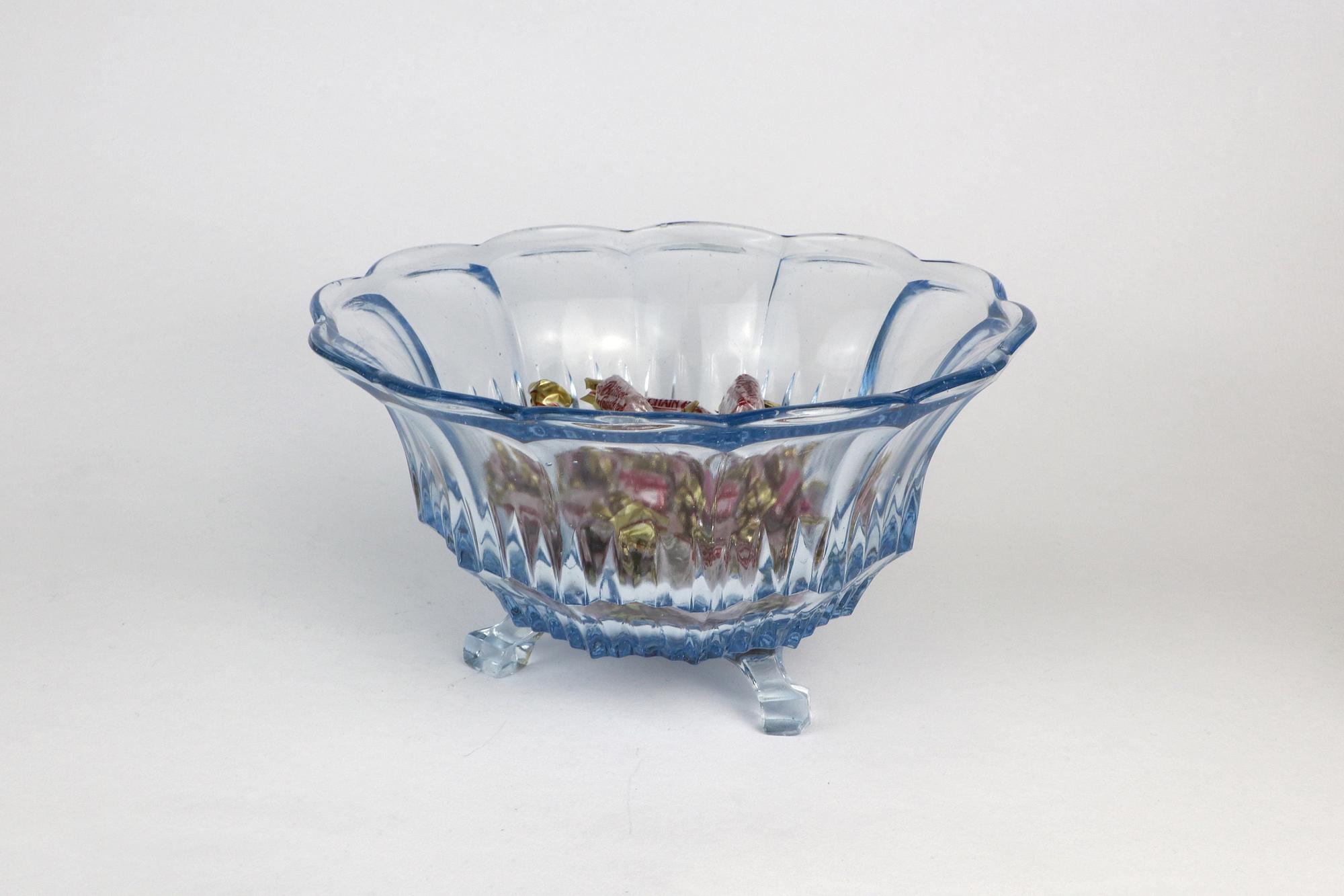 Vintage Art Deco Schale Glas Blau 1930er Jahre 3