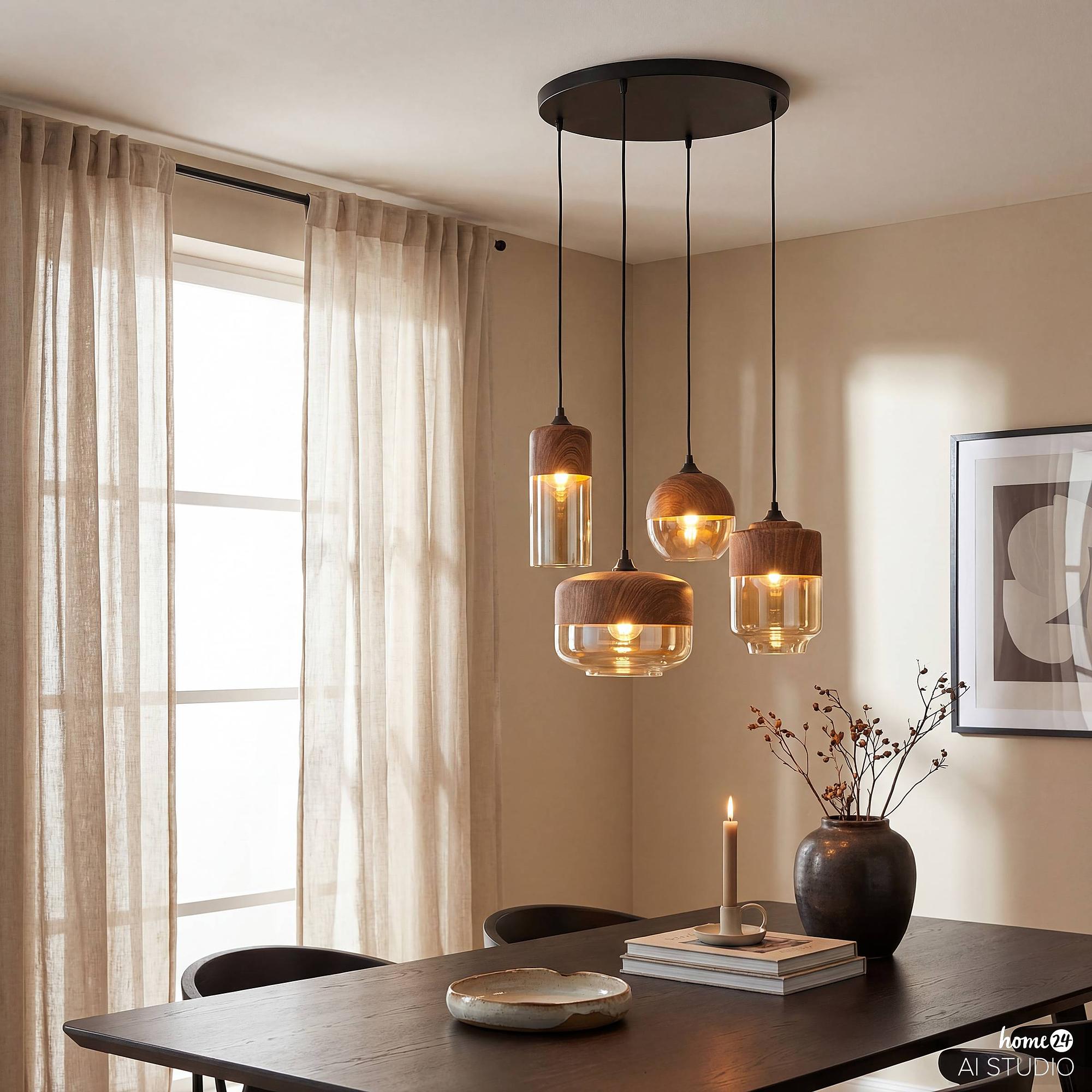 Kavon Pendelleuchte 1-flammig Eisen Farbglas 2