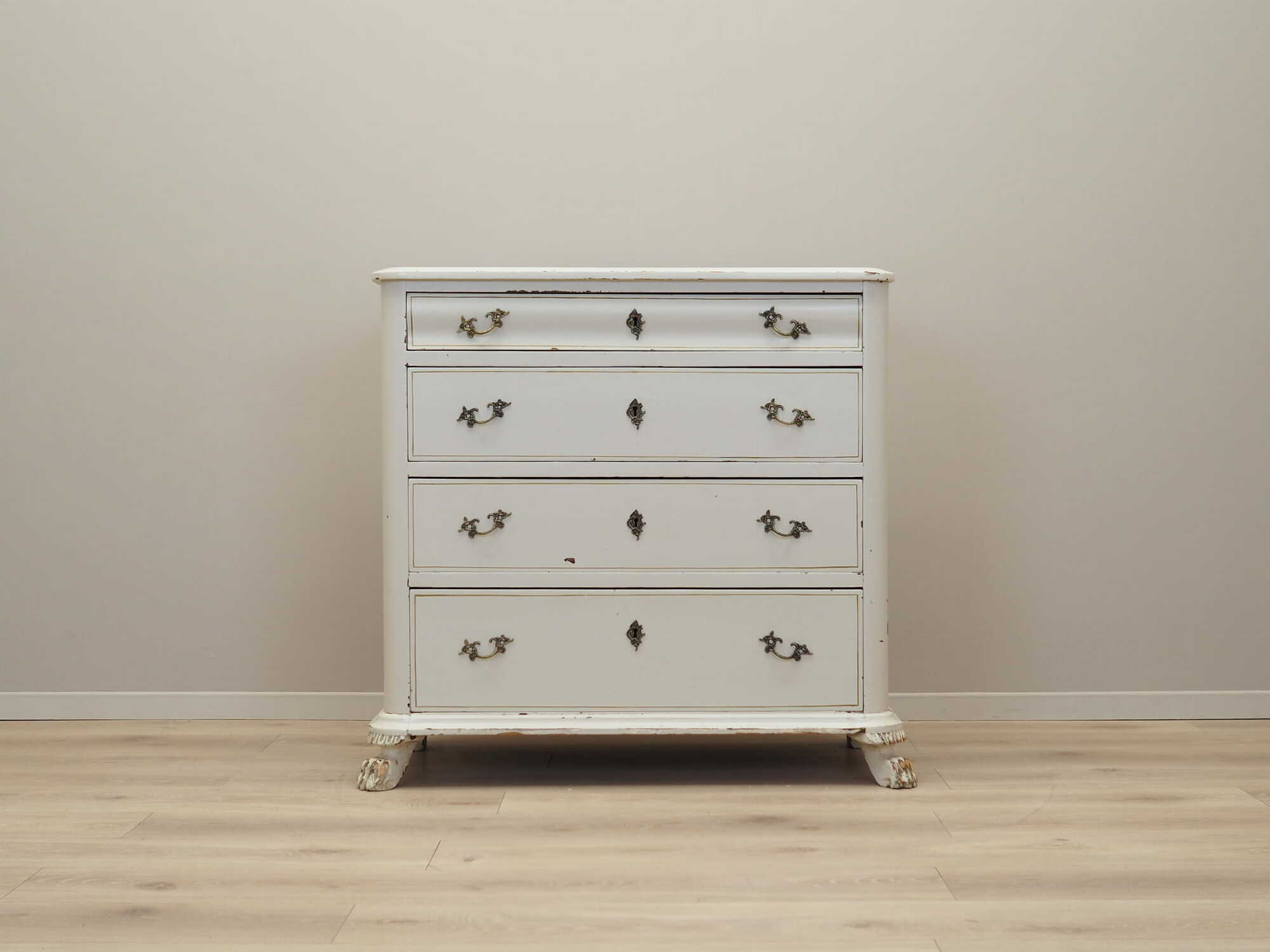 Vintage chest of drawers pine wood white 1950s 2