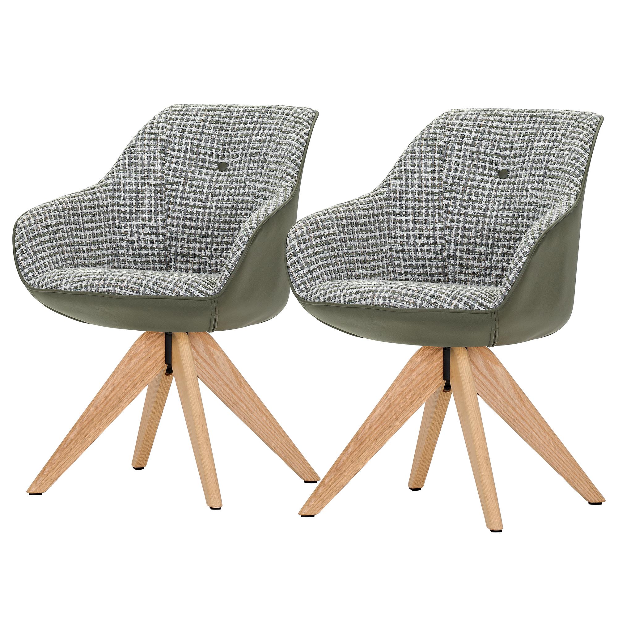 Libbo Drehbarer Armlehnenstuhl 2er-Set Olivgrün Eiche Natur 1