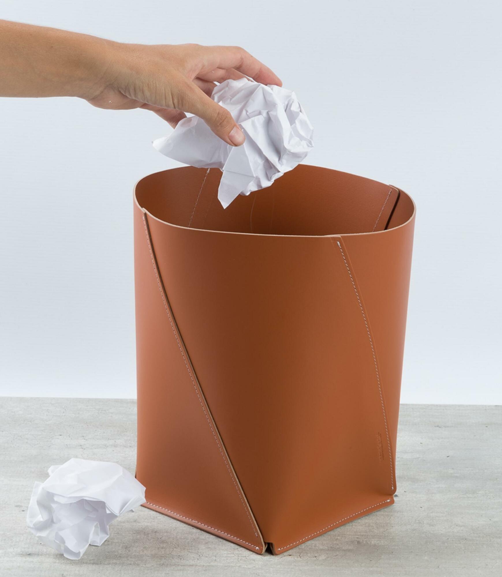Papierkorb XL 100% Recyceltes Leder Braun 3