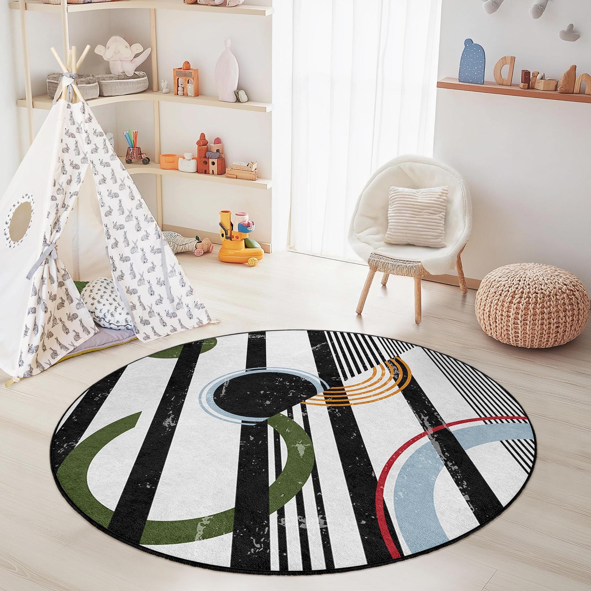 Abstract Circle Design Kids Rug Multicolored Ø180cm 2