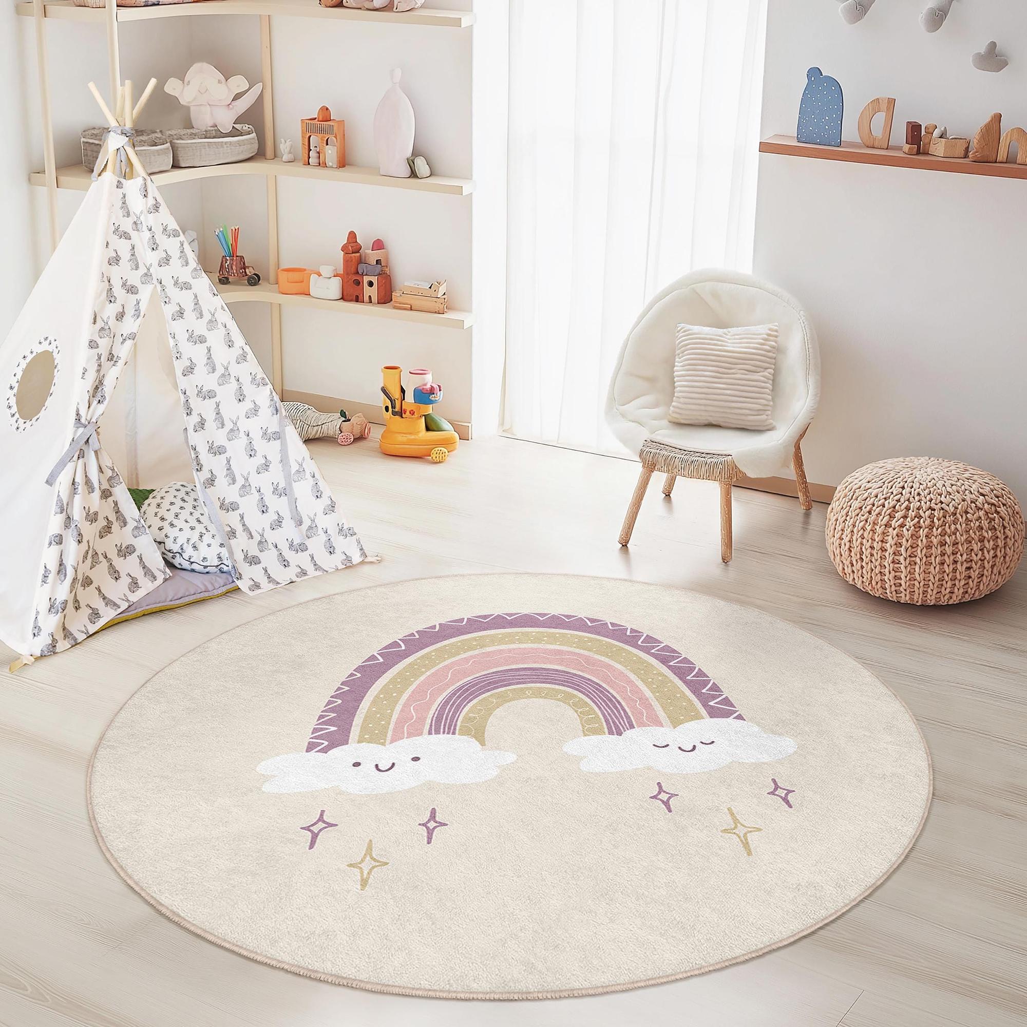 Regenbogen Kinderteppich Mehrfarbig Ø150cm 0