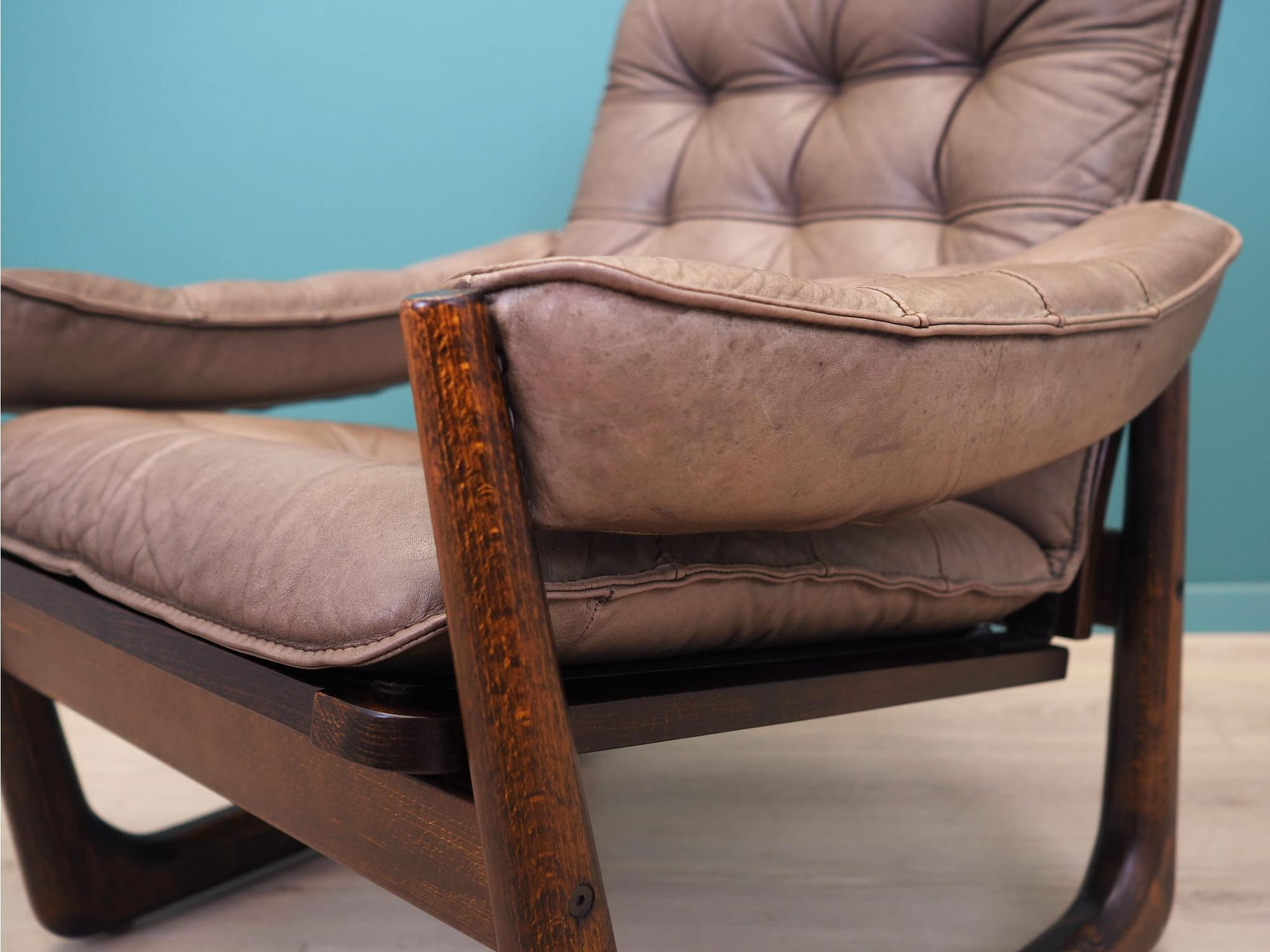 Vintage armchair leather wood brown 1960s 14