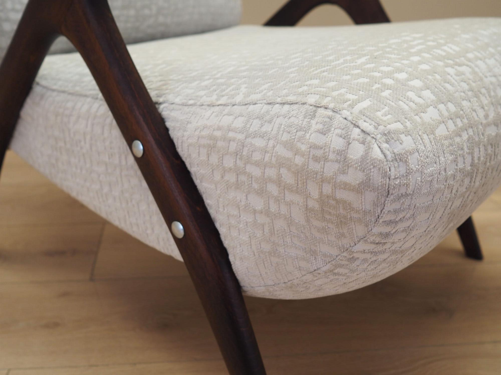 Vintage Sessel Buchenholz Textil Weiß 1970er Jahre 14