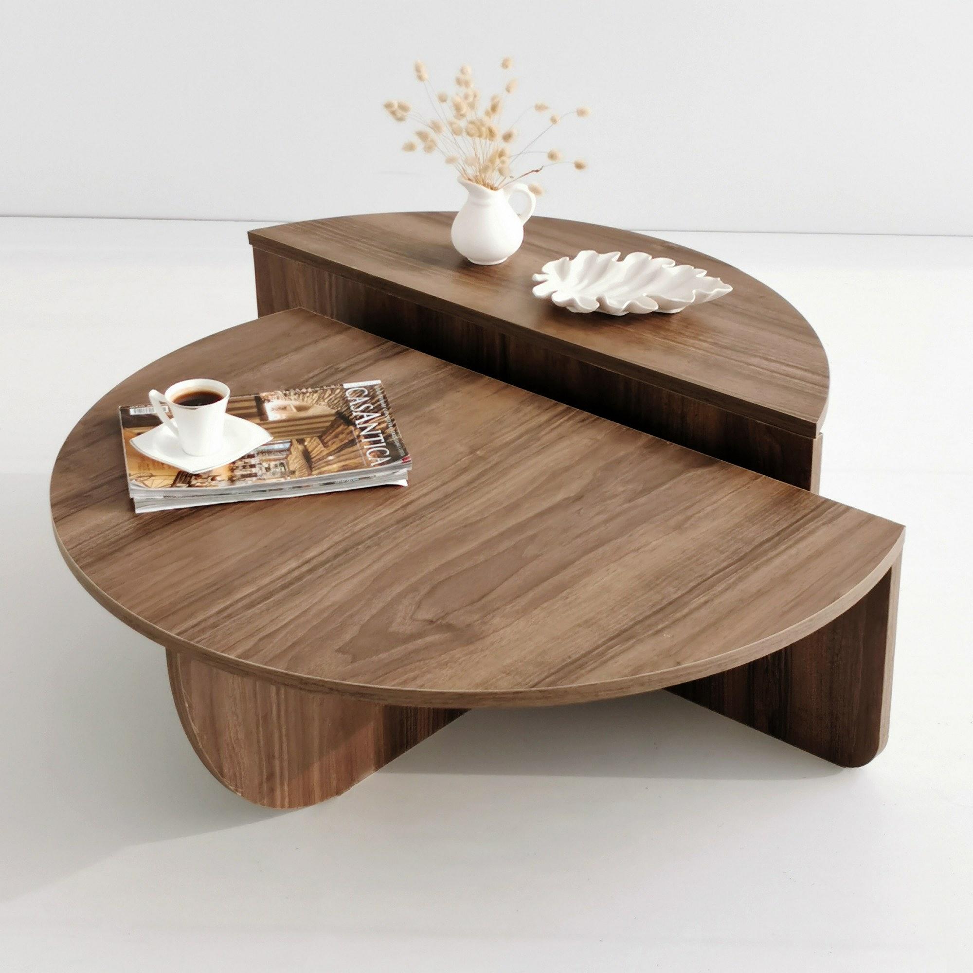 2x Podium Coffee Table Walnut Brown 4