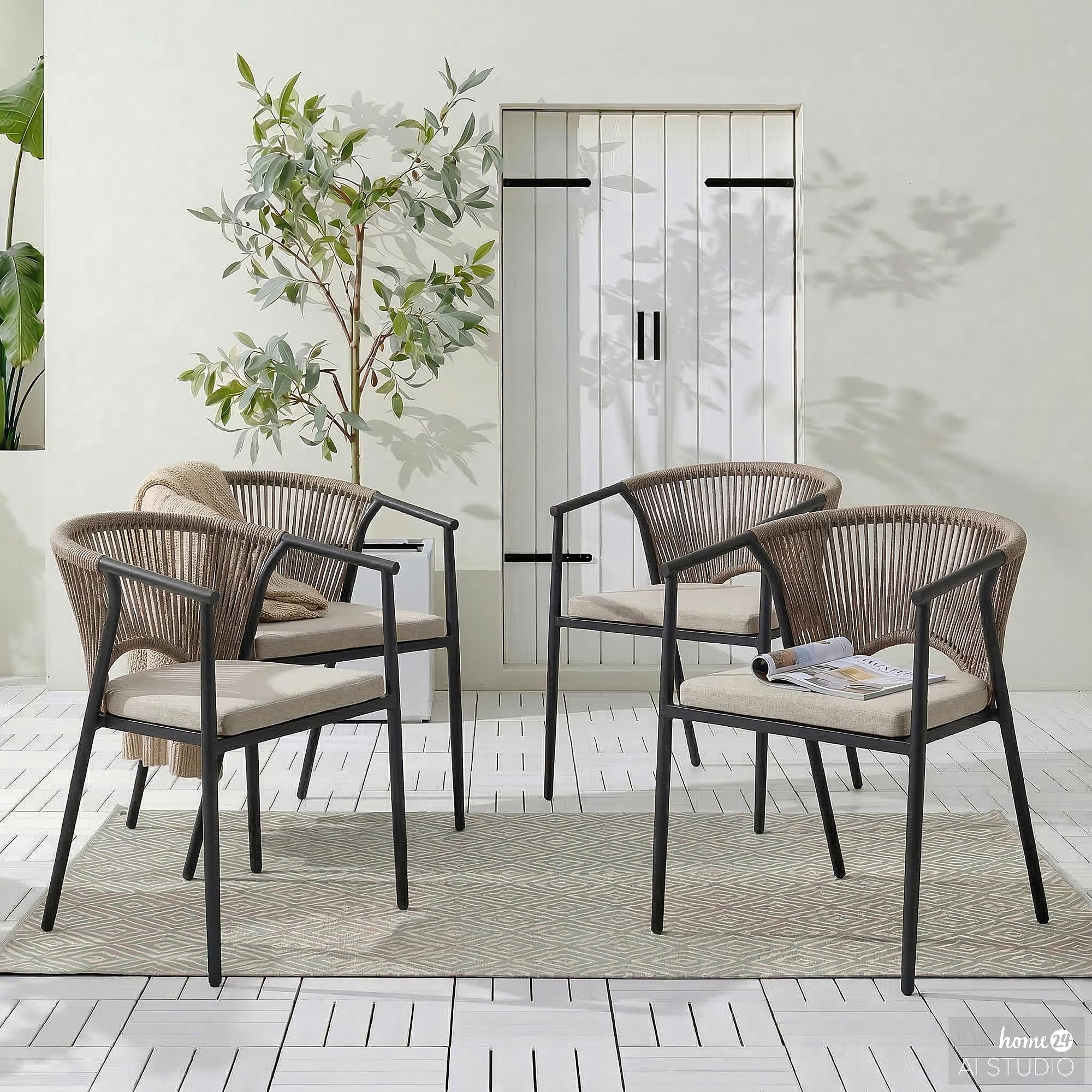 Garden chair Arin set of 4 iron woven fabric black 0
