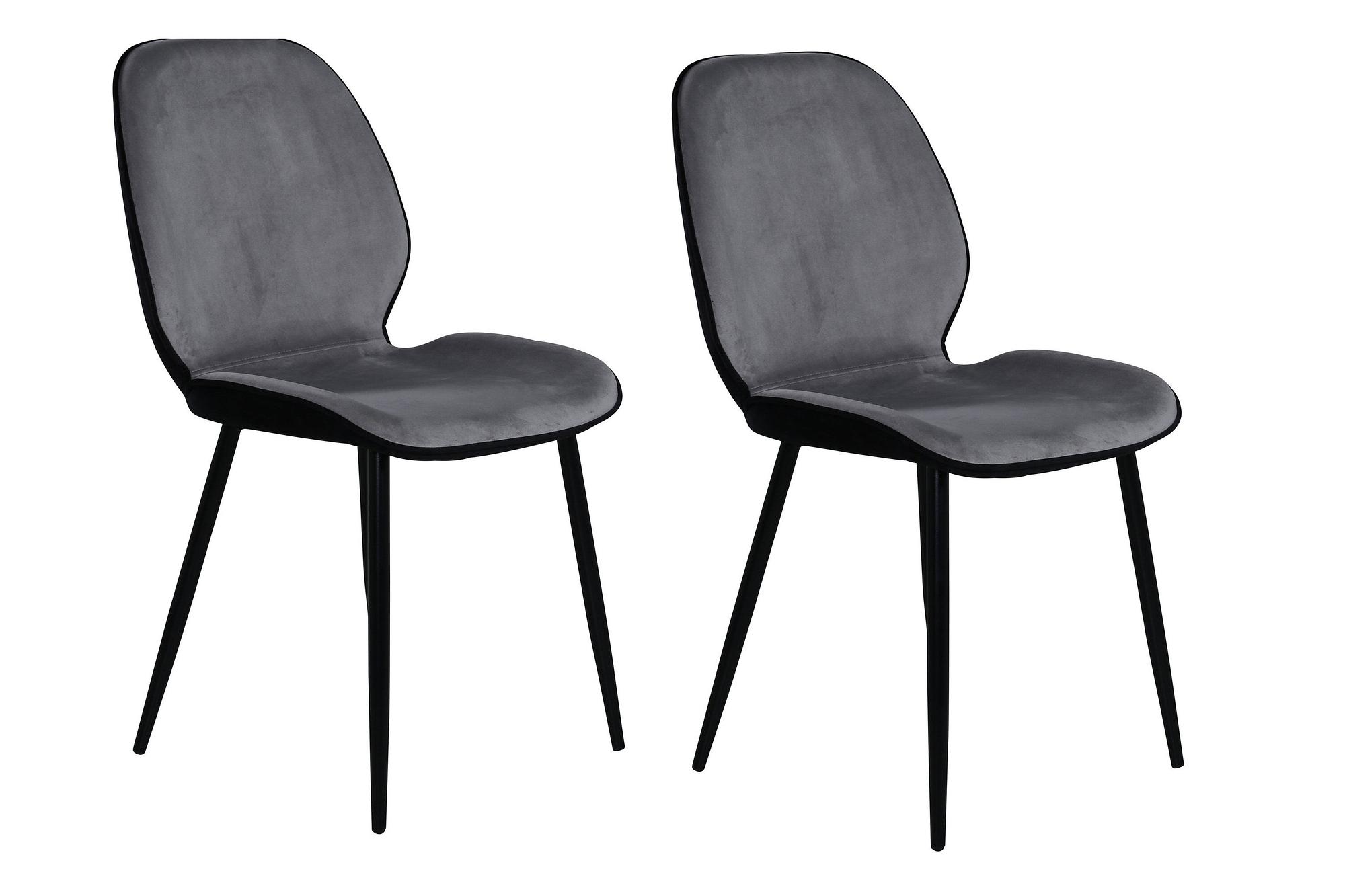 2x Emma Stuhl-Set Samt Schwarz Hellgrau 0