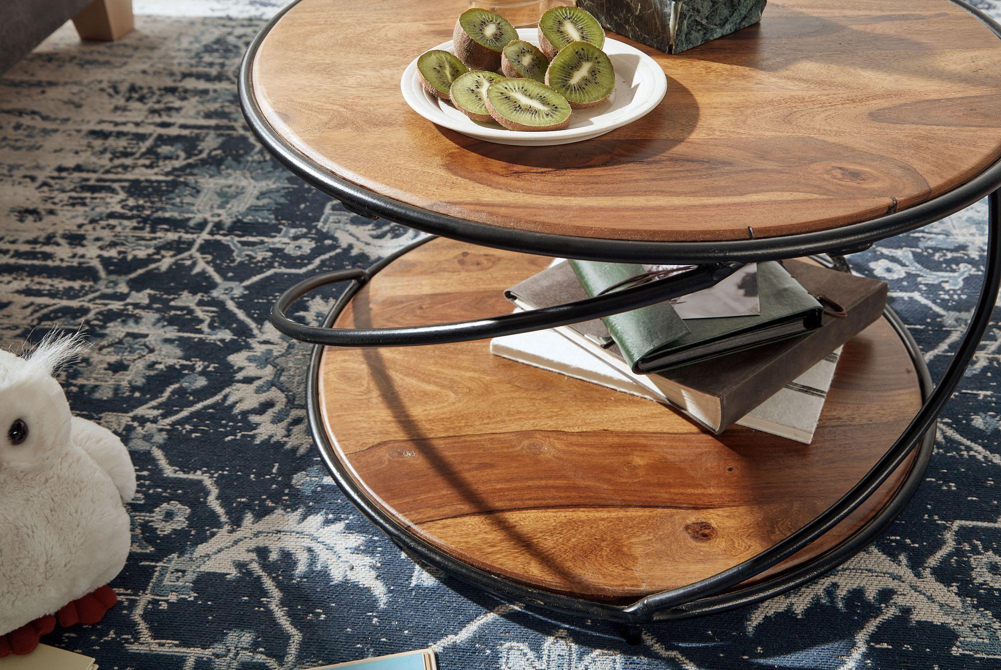 Coffee Table Wendorf Sheesham Solid Stainless Steel Dark Brown 4