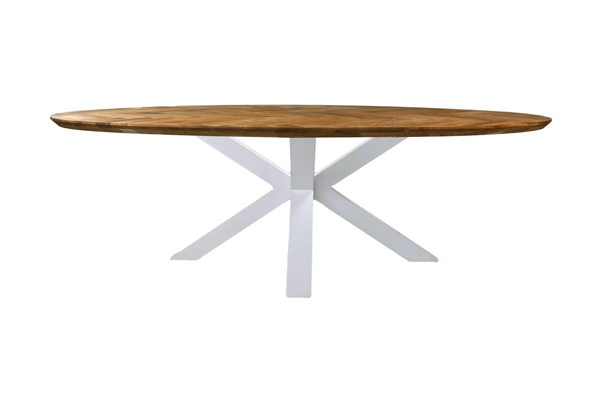 Ovaler Fishbone Esstisch Eiche Metall 0